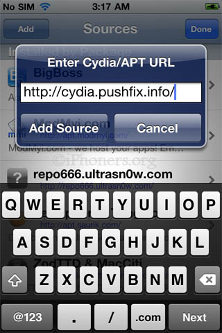 Add repo cydia.pushfix.info