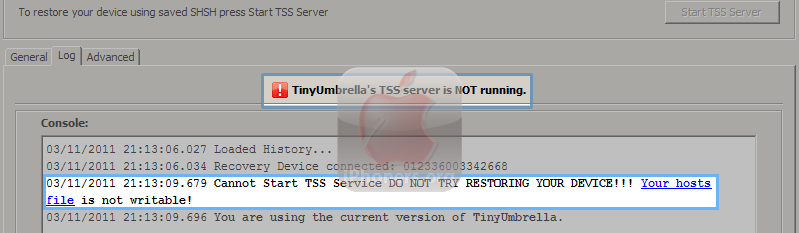 Cannot Start TSS Service hosts file