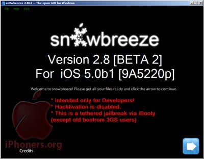 sn0wbreeze 2.8 beta 2 untethered jailbreak for iOS 5