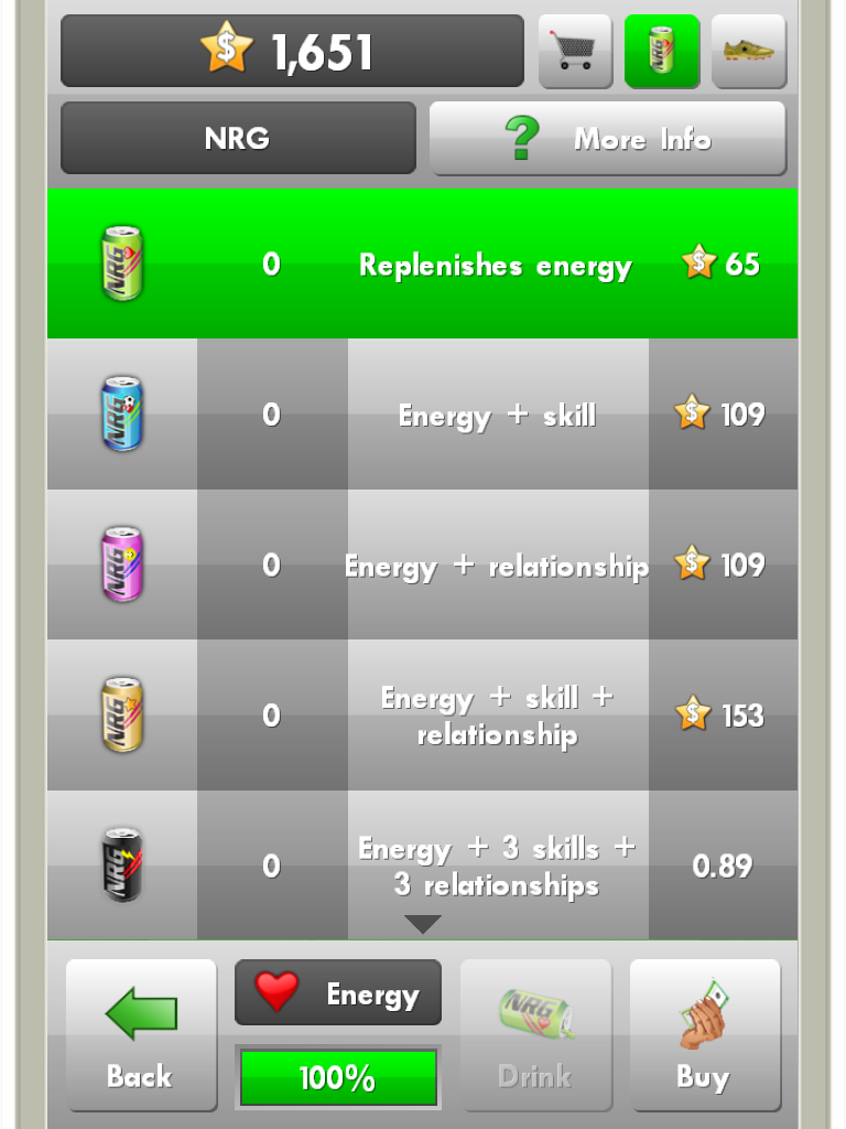 NRG drinks in New Star Soccer