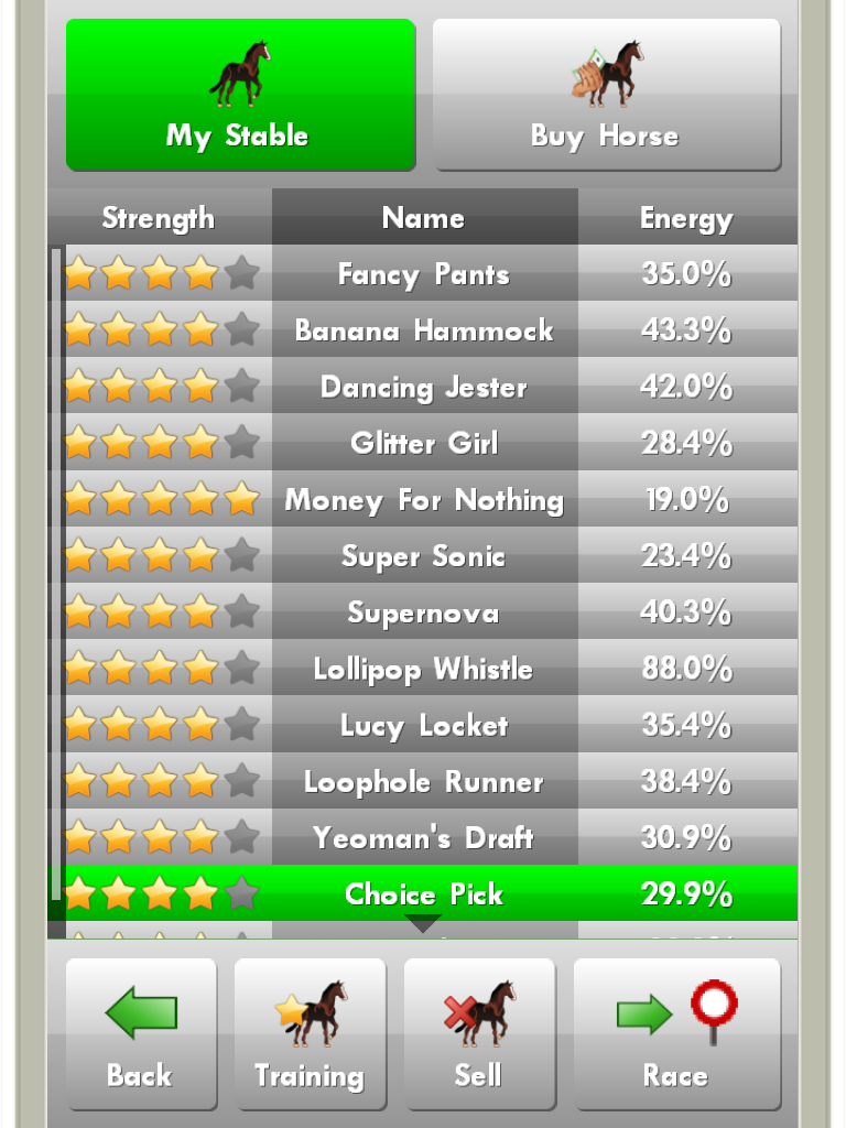 How an almost maxed stable looks like in New Star Soccer